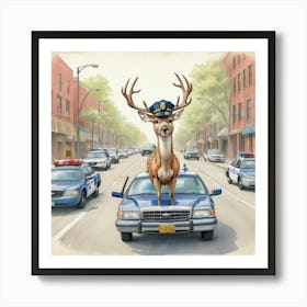 Deer On A Car Art Print