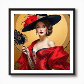 Lady In Red Dress 1 Art Print