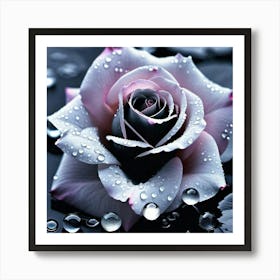 Black Rose With Water Droplets Art Print