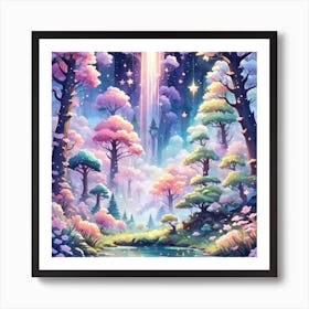 A Fantasy Forest With Twinkling Stars In Pastel Tone Square Composition 260 Art Print