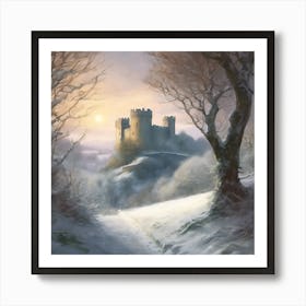 Winter Landscape, Hilltop Norman Castle Art Print