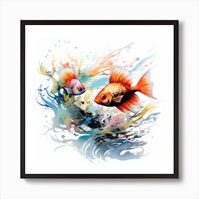 Goldfish riding the waves Art Print