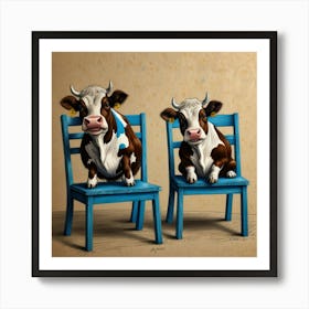 Cows On Chairs Art Print