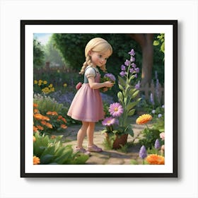 Default Blonde Girl Collecting Flowers From The Garden3d 0 1 Art Print