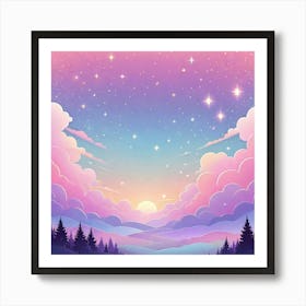 Sky With Twinkling Stars In Pastel Colors Square Composition 16 Art Print