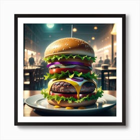 Burger In A Restaurant 4 Art Print