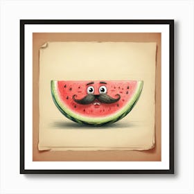 Watermelon With Mustache 1 Art Print