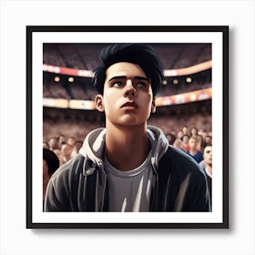 Young Man In Center Of Sports Arena Looking Out At Crowd Art Print