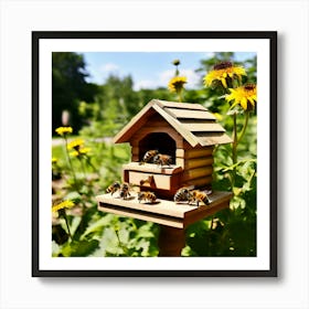 Garden Bee House Pollinator Habitat Small Wooden Shelter Insect Pollinate Environment Nat (2) Art Print