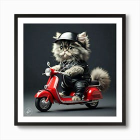 Kitten Riding Red Scooter 2 Art Print