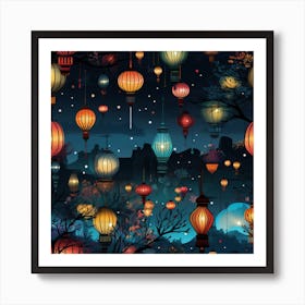 Chinese Lanterns At Night Art Print
