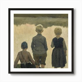 Three Children By The Water Art Print