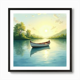 Elegant Vintage Boat On A Watercolor Sunny Lake 1 Art Print