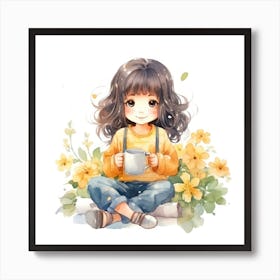 Little Girl With A Cup Of Tea Art Print