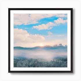 Sunrise With Blue Sky Square Art Print