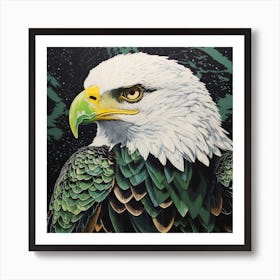 Ohara Koson Inspired Bird Painting Bald Eagle 1 Square Art Print