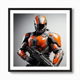 A Futuristic Warrior Stands Tall, His Gleaming Suit And Orange Visor Commanding Attention 11 Art Print