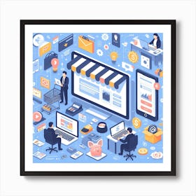 Isometric Concept Of Online Business Art Print
