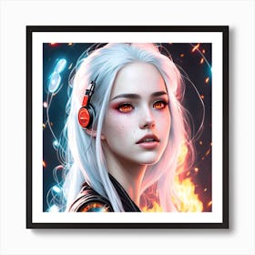 Girl With Headphones Art Print