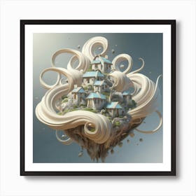 Mountain village sea waves tsunami 1 Art Print