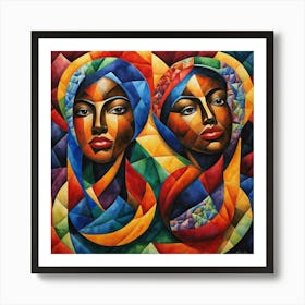 Two Women With Colorful Heads Art Print