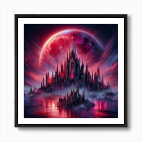 Red Moon City Art Print