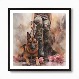 Girl And Her Dog Art Print