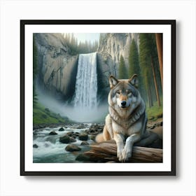 Wolf By The Waterfall Póster