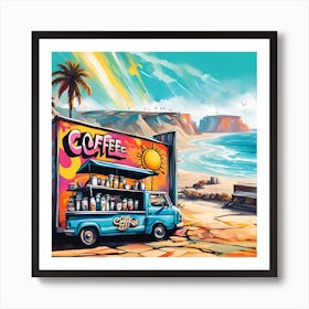 Coffee Bar Billboard Beckoning By The Sea Art Print