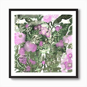 Pink floral And tropical Green Garden Art Print