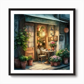 Quiet and attractive dining nook, overgrown flowers, high quality, detailed, highly 3D, elegant carved cart, 15 Art Print