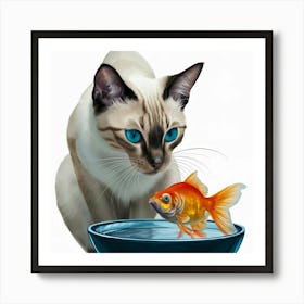 Cat And Goldfish Art Print