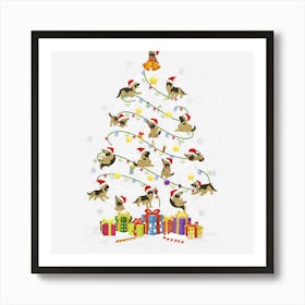 German Shepher Santa Hat Decoration Christmas Tree Lights Art Print