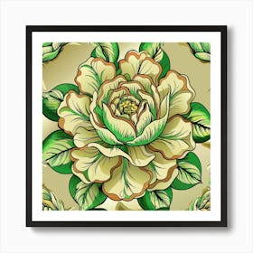 Seamless Pattern With Green Roses Art Print