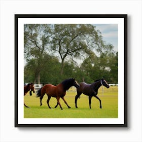 Horses Galloping In A Field Photo Art Print