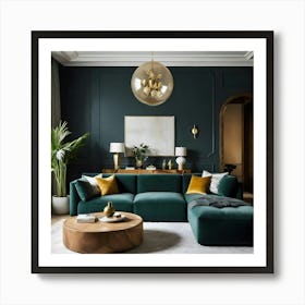 Living Room With Green Walls 2 Art Print