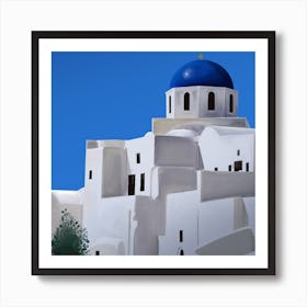 The Blue Dome Church Of Oia Santorini Square Art Print