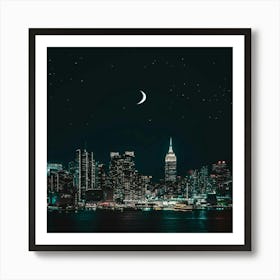 New York City Skyline At Night Art Print