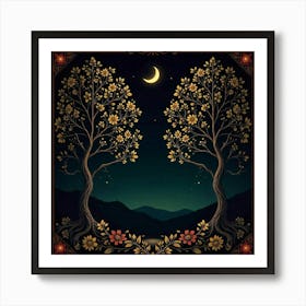 Moon And Forest Style William Morris2 Art Print (5) Art Print