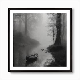 Canoe In The Fog Art Print