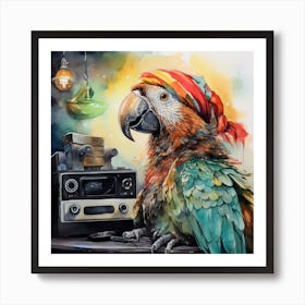 Parrot With Radio Art Print