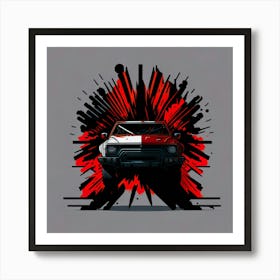 Car Red Artwork Of Graphic Design Flat (38) Art Print