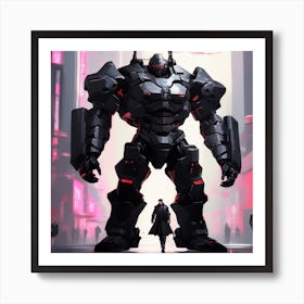 A Man With Black Armored Uniform, Futuristic, Giant Robot, Inspired By Krenz Cushart, Neoism, Kawacy, Wlop Art Print