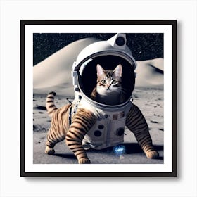 Fat Cat walking On The Moon with space suit. Art Print