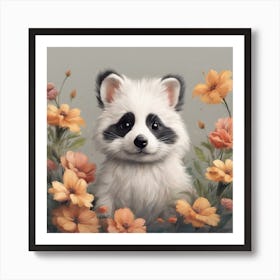 Flowers and raccoons Art Print