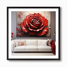 Large red rose flower Art Print