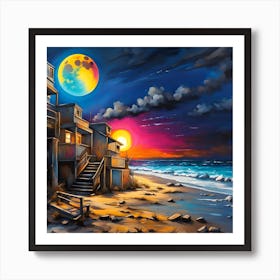 Moonlight Magic Over The Beach 1 Art Print