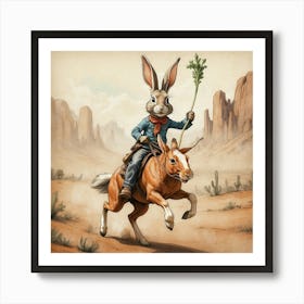 Rabbit On A Horse 2 Art Print