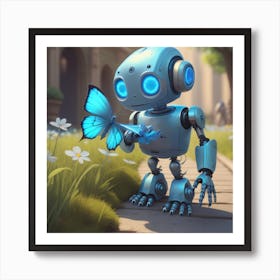 Robot With Butterfly Art Print