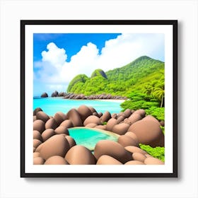 Rocky Beach In The Seychelles 2 Art Print